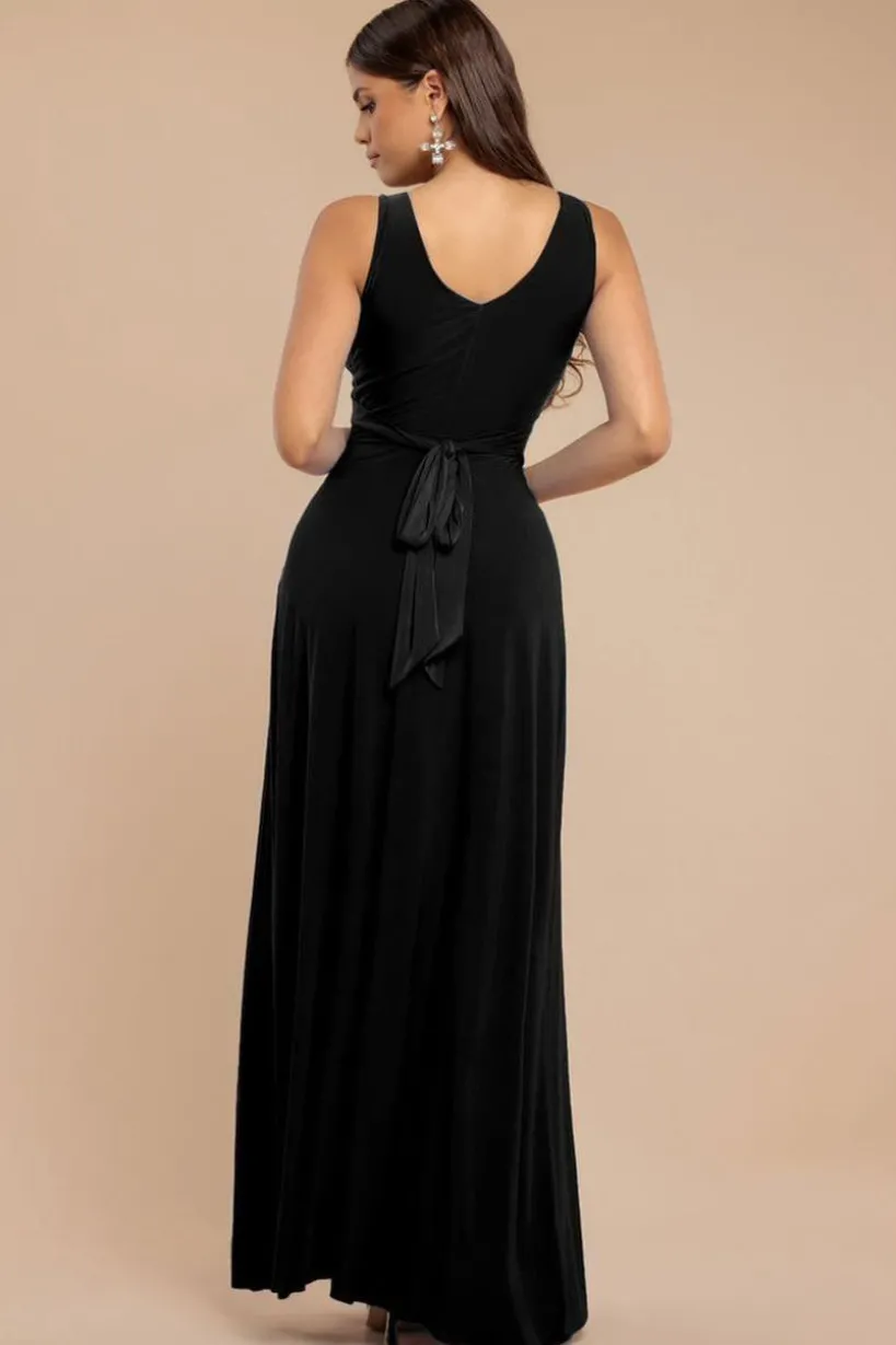 Diamante & Scalloped Lace Neck Maxi Dress - Black by Goddiva