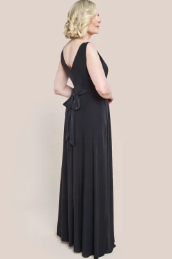 Diamante & Scalloped Lace Neck Maxi Dress - Black by Goddiva