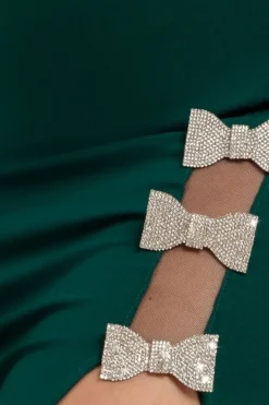Diamante Brooch Thigh Split Mermaid Maxi Dress - Emerald by Goddiva