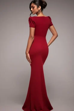 Diamante Embellished Bow Scuba Crepe Maxi Dress - Wine by Goddiva