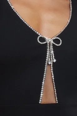 Diamante Embellished Bow Scuba Crepe Maxi Dress - Black by Goddiva