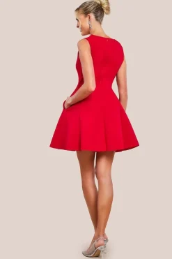 Diamante Embellished Neck A-Line Mini Dress - Red by Goddiva