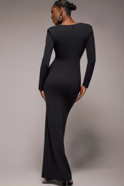 Diamante Embellished Neck Bodycon Maxi Dress - Black by Goddiva