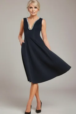 Diamante Embellished Neck A-Line Midi Dress - Black by Goddiva