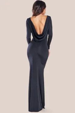 Diamante Fishnet Cowl Back Maxi - Black by Goddiva