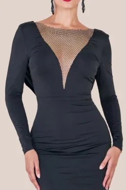 Diamante Fishnet Cowl Back Midi - Black by Goddiva
