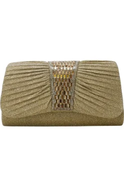 Diamante Glittery Clutch In Light Gold by SVNX