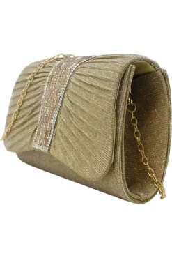 Diamante Glittery Clutch In Light Gold by SVNX