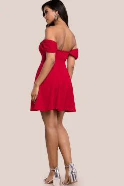 Diamante Heart Trim A-Line Mini Dress - Red by Goddiva