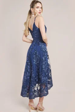 Dipped Hem Sleeveless Lace Midi - Navy by Goddiva