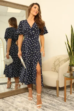 Double Second Midi Satin Wrap Dress With Split Skirt by Double Second