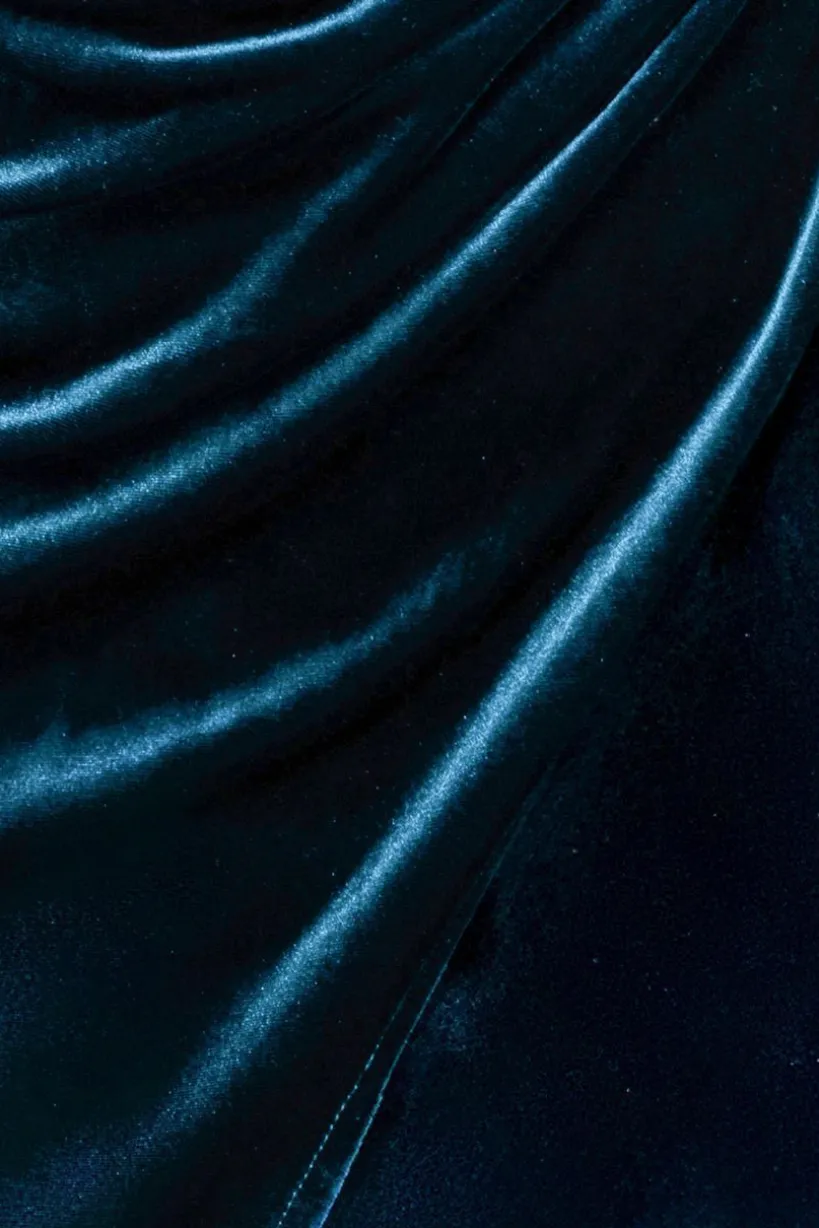Draped Shoulder Velvet Corset Midi Dress - Tealblue by Goddiva