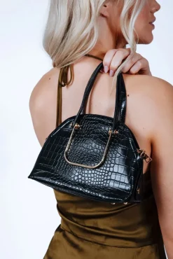 Dual Handle Croc Grab Bag In Black by SVNX