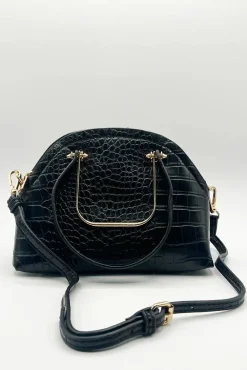 Dual Handle Croc Grab Bag In Black by SVNX