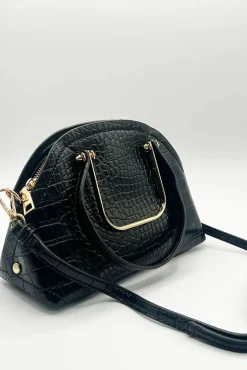 Dual Handle Croc Grab Bag In Black by SVNX