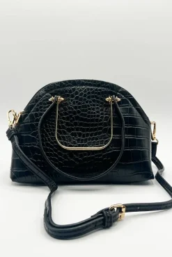 Dual Handle Croc Grab Bag In Black by SVNX