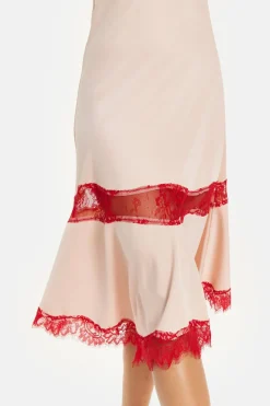 Elegant Pink Midi Dress With Lace Details by Liquorish