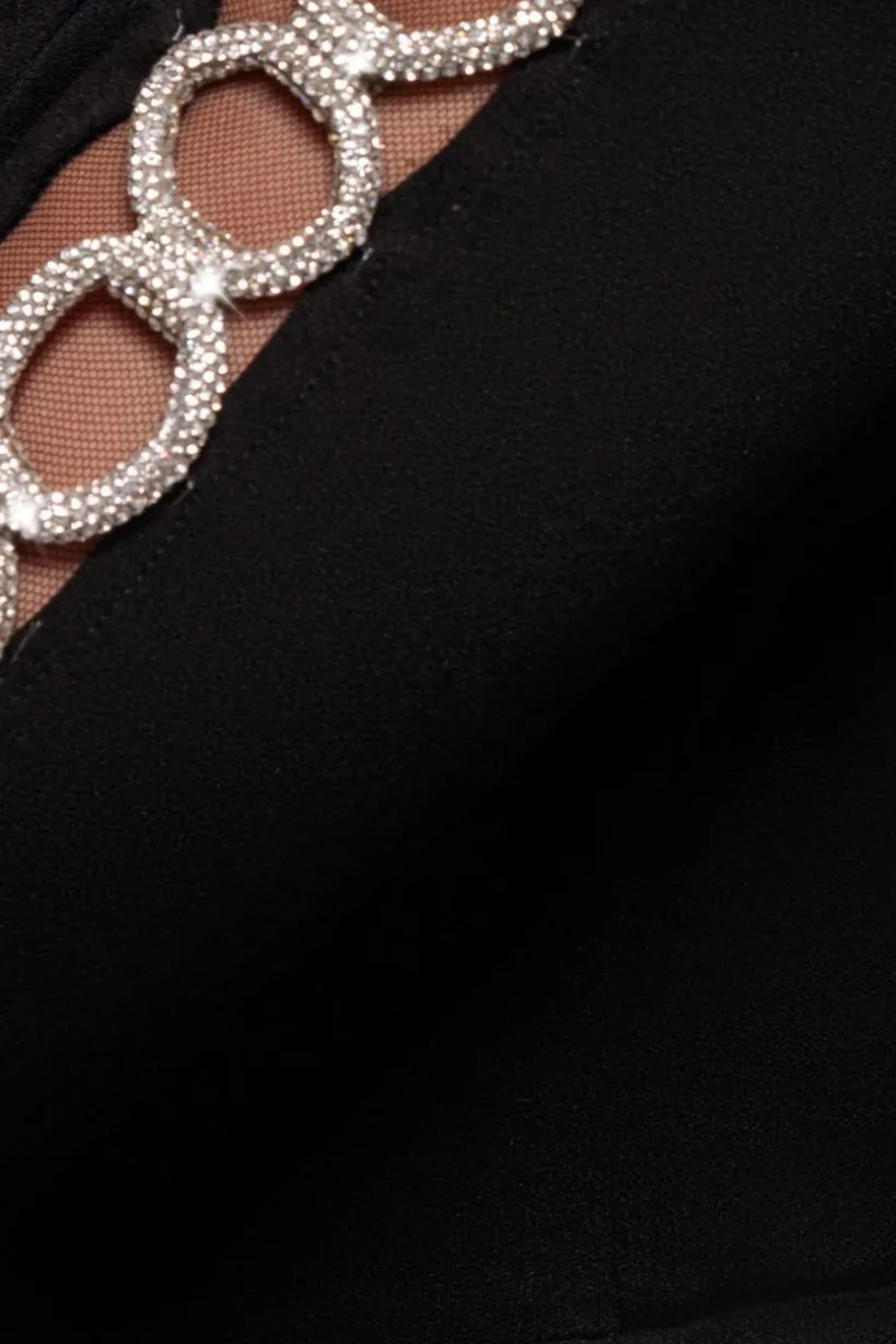 Embellished Diamante Sleeve Bardot Maxi Dress - Black by Goddiva
