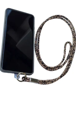 Embellished Phone Strap - Black & Gold by Goddiva Accessories
