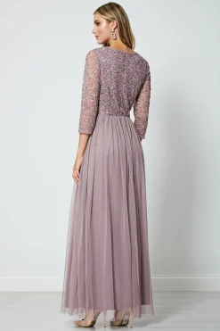 Embellished Sequin Long Sleeve Maxi Dress In Lavender by Angeleye