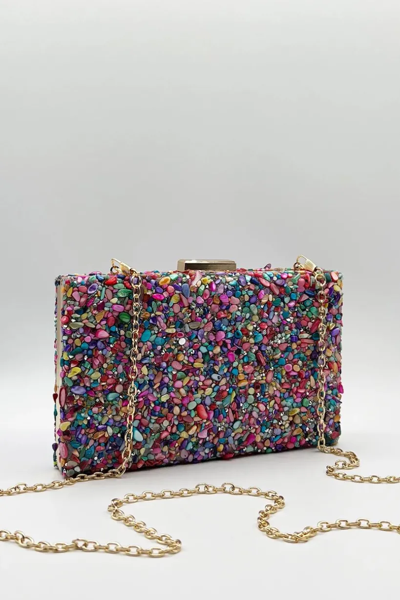 Embellished Square Clutch Bag In Multi by SVNX