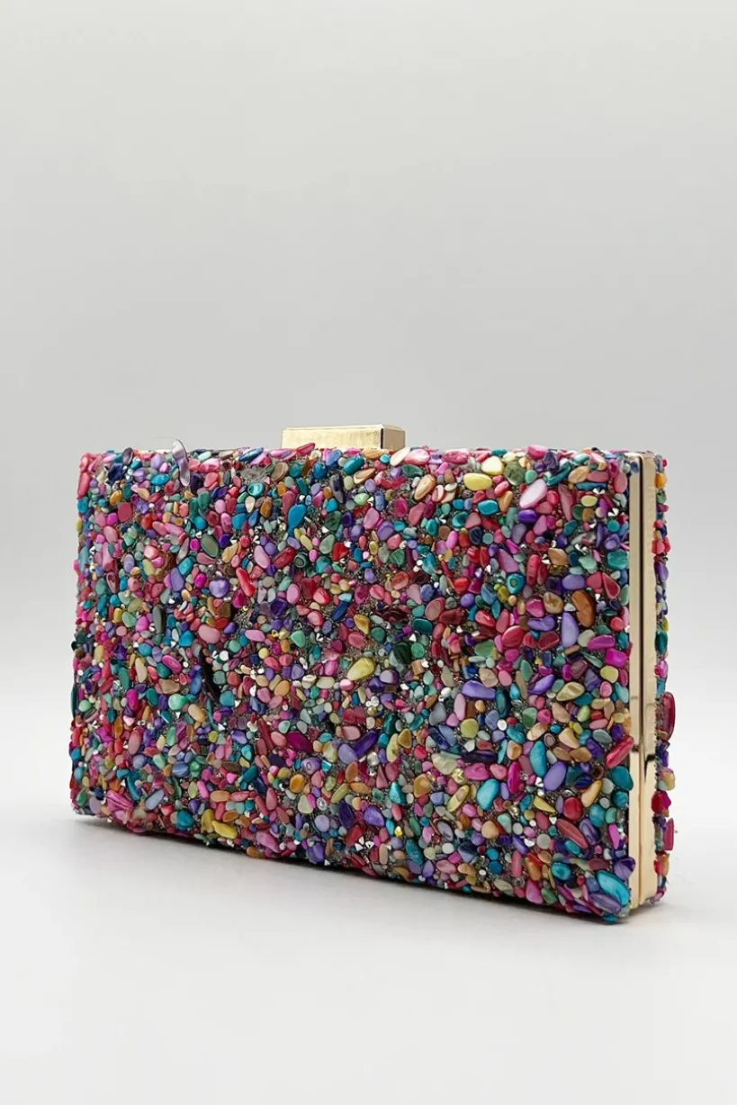 Embellished Square Clutch Bag In Multi by SVNX
