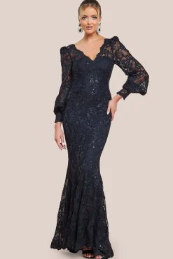 Embroidered Lace Scalloped Edge Maxi Dress - Black by Goddiva