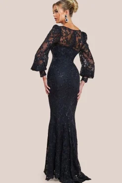 Embroidered Lace Scalloped Edge Maxi Dress - Black by Goddiva