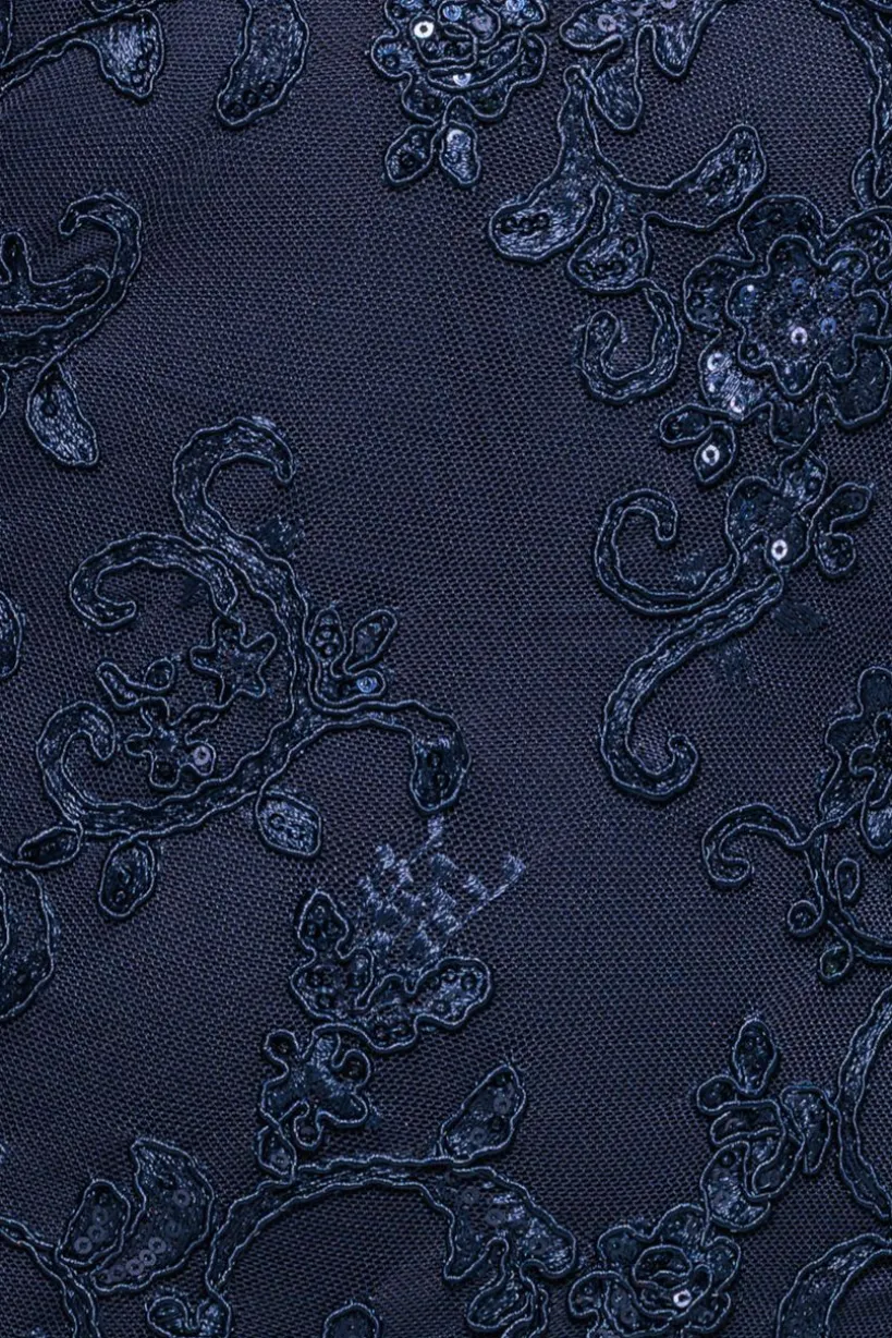 Embroidered Lace Scalloped Edge Maxi Dress - Navy Blue by Goddiva