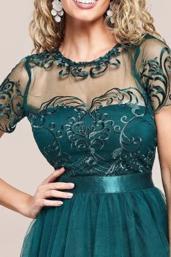 Embroidered Mesh Maxi Dress - Emerald Green by Goddiva