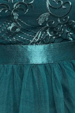 Embroidered Mesh Maxi Dress - Emerald Green by Goddiva