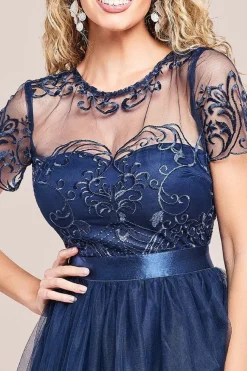 Embroidered Mesh Maxi Dress - Navy by Goddiva