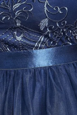 Embroidered Mesh Maxi Dress - Navy by Goddiva