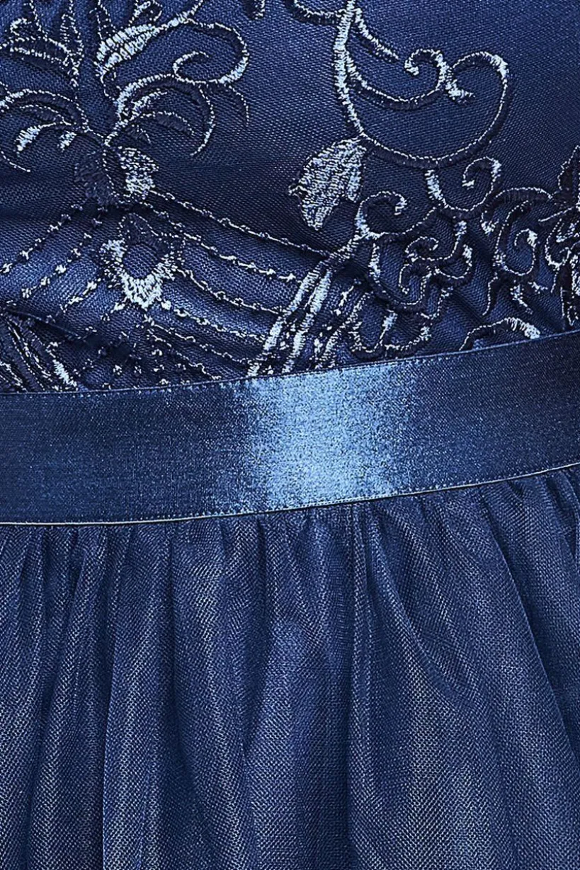 Embroidered Mesh Maxi Dress - Navy by Goddiva