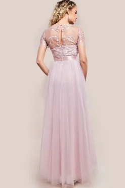 Embroidered Mesh Maxi Dress - Blush by Goddiva