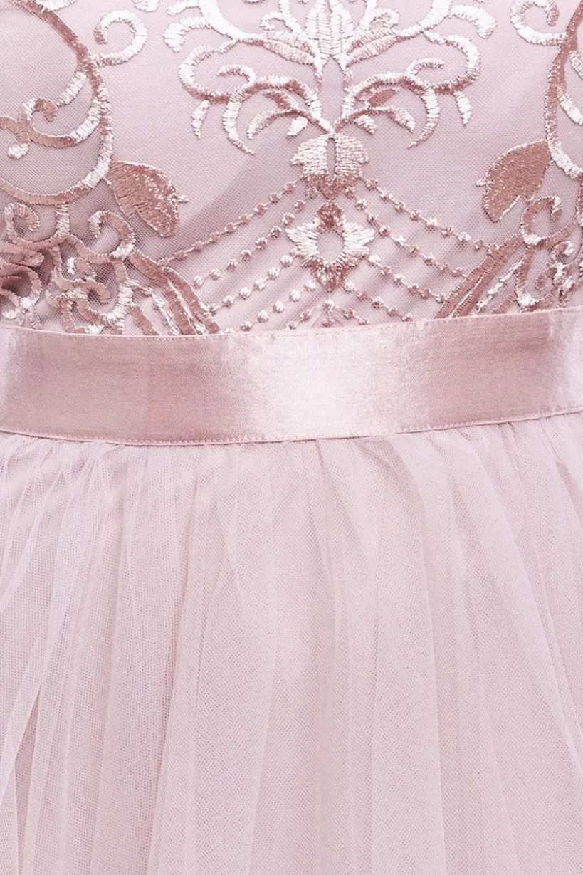 Embroidered Mesh Maxi Dress - Blush by Goddiva