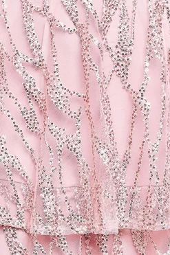 Embroidered Mesh Tiered Midi Dress - Pink by Goddiva