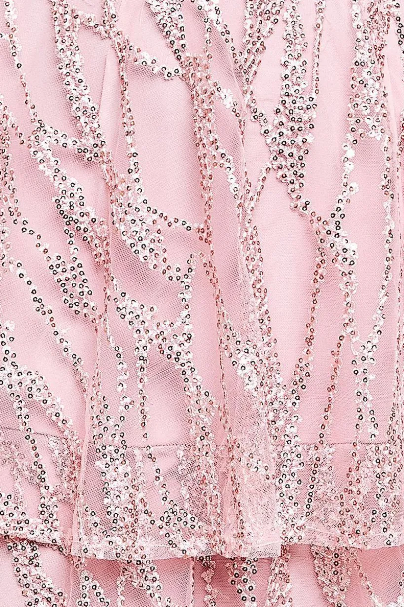 Embroidered Mesh Tiered Midi Dress - Pink by Goddiva