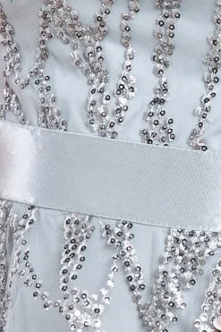 Embroidered Mesh Tiered Midi Dress - Grey by Goddiva