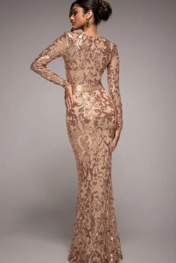 Embroidered Sequin & Mesh Maxi Dress - Champagne by Goddiva