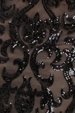 Embroidered Sequin & Mesh Maxi Dress - Black by Goddiva Plus