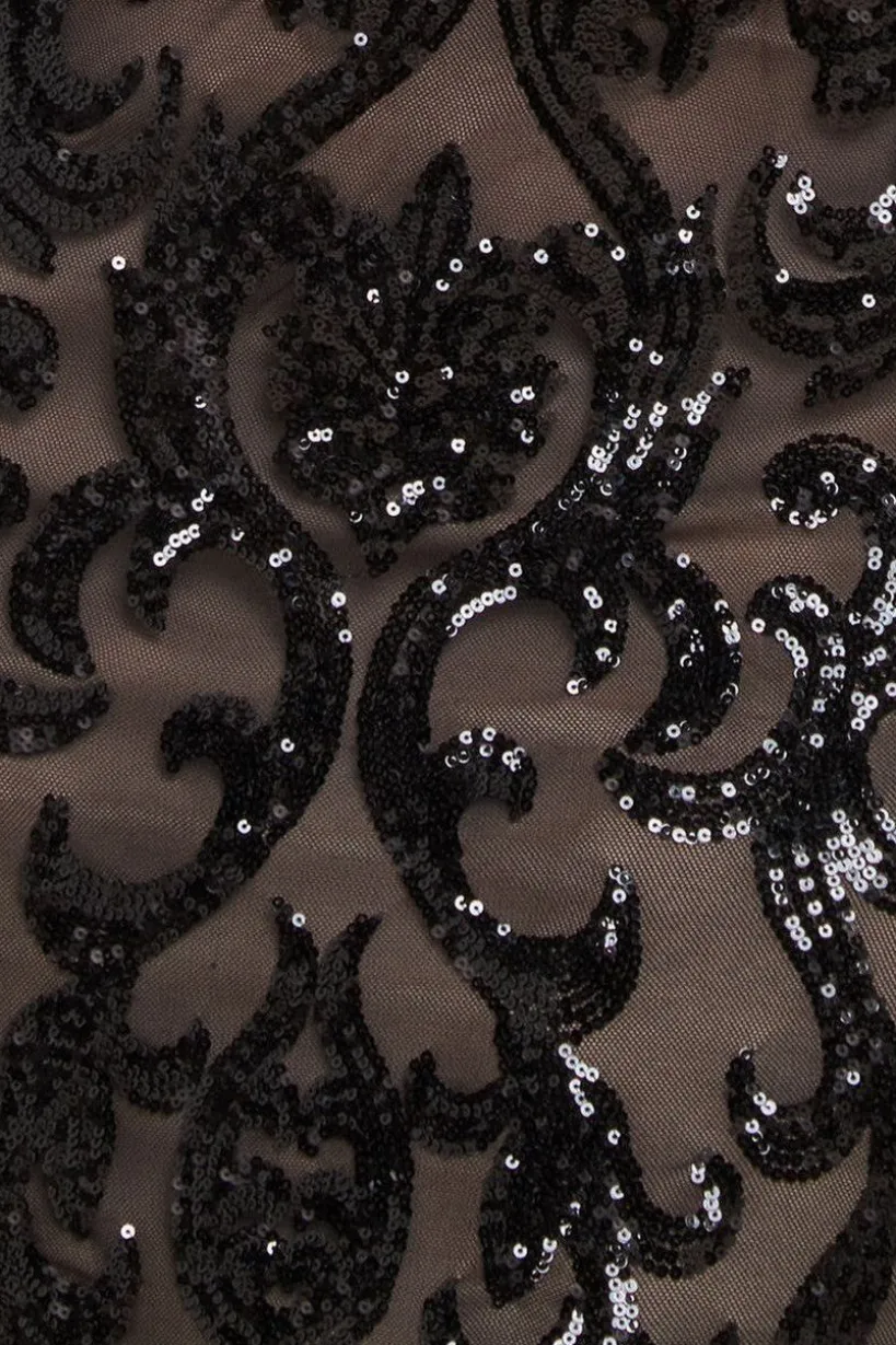 Embroidered Sequin & Mesh Maxi Dress - Black by Goddiva Plus