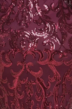 Embroidered Sequin & Mesh Maxi Dress - Burgundy by Goddiva Plus