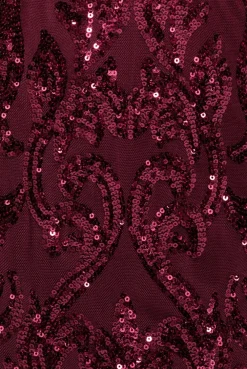 Embroidered Sequin & Mesh Maxi Dress - Burgundy by Goddiva