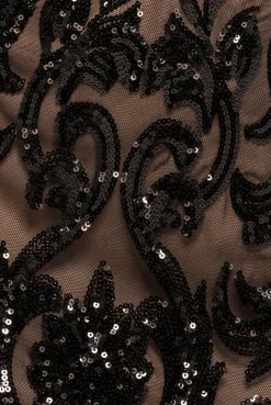 Embroidered Sequin & Mesh Maxi Dress - Black by Goddiva