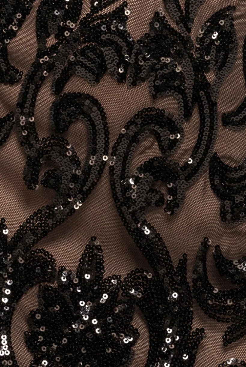 Embroidered Sequin & Mesh Maxi Dress - Black by Goddiva