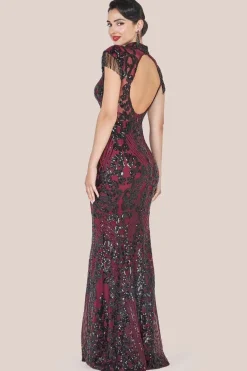 Embroidered Sequin Beaded Cap Sleeve Maxi - Burgundy by Goddiva