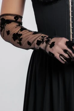 Embroidered Stretch Mesh Gloves by Goddiva