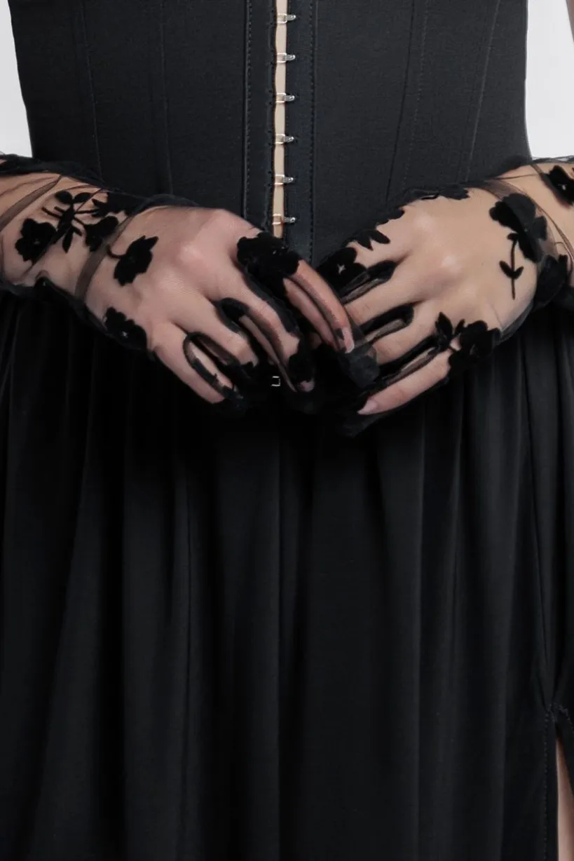 Embroidered Stretch Mesh Gloves by Goddiva