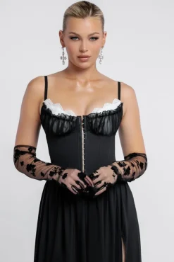 Embroidered Stretch Mesh Gloves by Goddiva